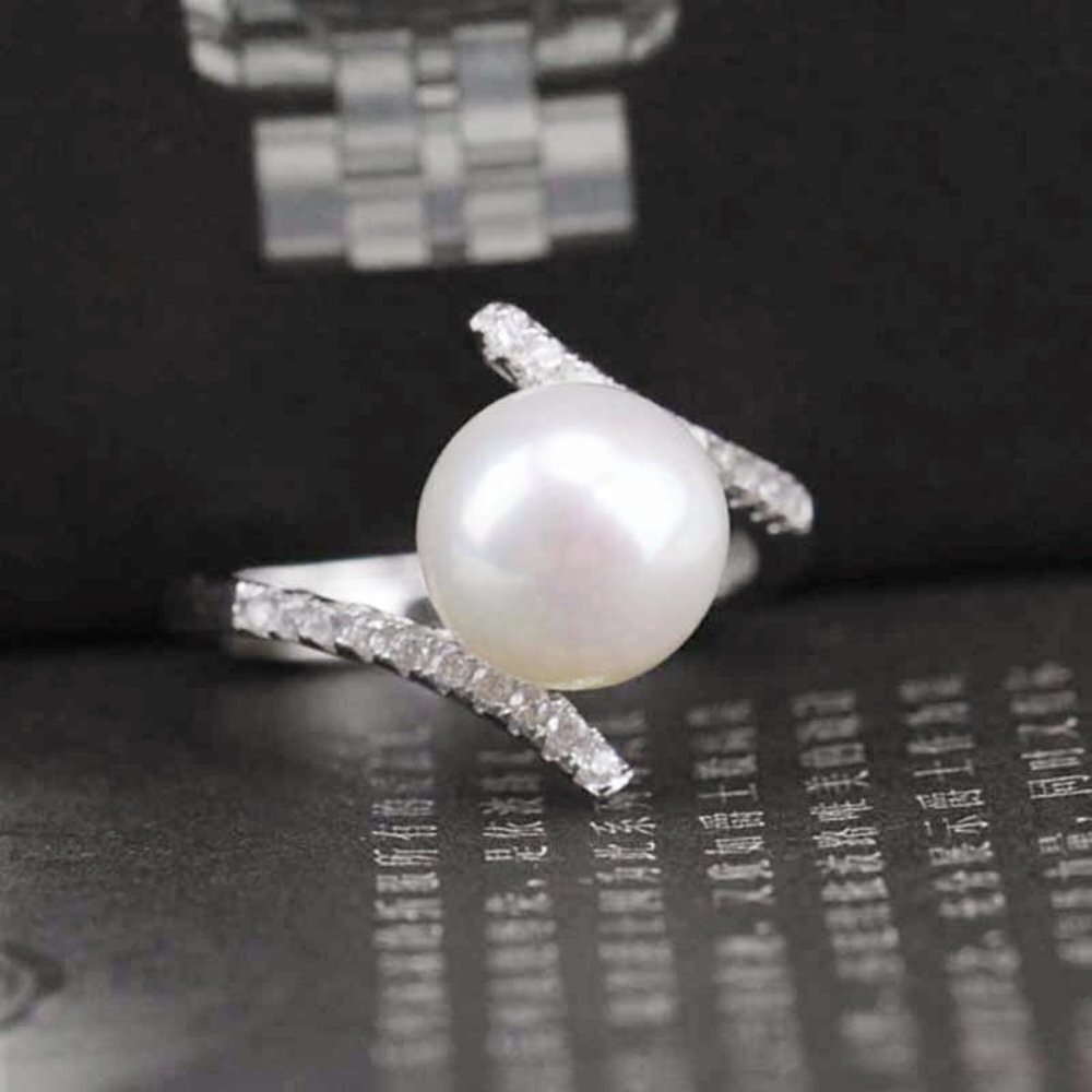🍁 Sweet Beautiful Pearl CZ Twisted Anillos Elegant Silver Ring for Women,VIP562
